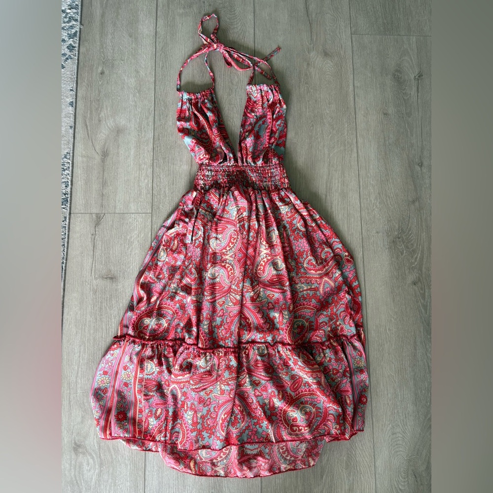 Red Paisley Boho Halter Dress